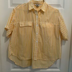 Yellow Striped Button Down Shirt for Women
